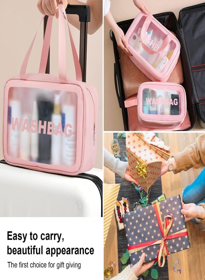 ECHSRT ECSHRT Travel Toiletry Bags for Women, Pack-4 Different Size Wash Bags with Handle, Large Capacity Translucent Waterproof Travel Cosmetic Bags Wash Bag Makeup Bag (Pink Wash Bag) - Image 4